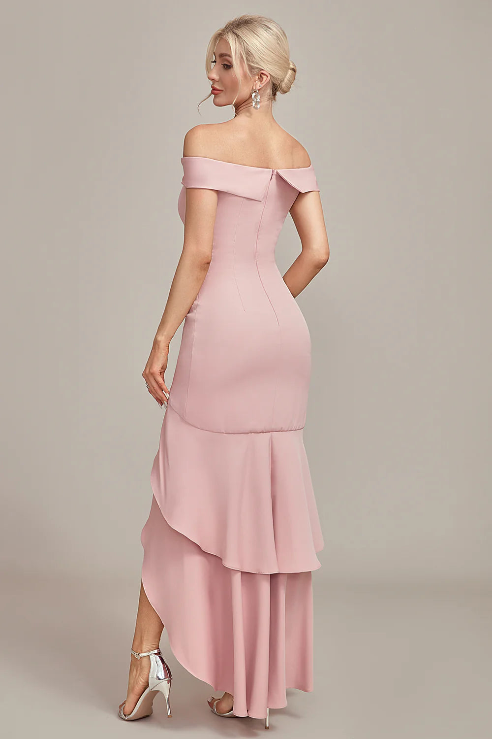 Pink Mermaid Asymmetrical Ruffled Mother of the Bride Dress